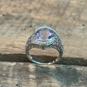 Amethyst,Peridot,& Pink Sapphire accented with diamonds in 925 sterling. Size 8